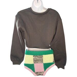 For Love and Lemons, For Love and Leisure Josie Cropped Sweatshirt Graphite, XS